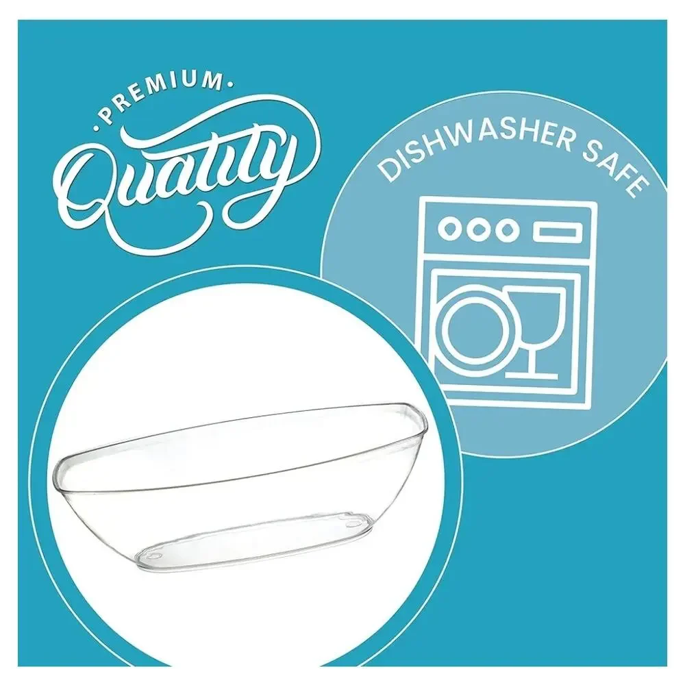 PLASTICPRO Disposable Oval Serving Bowls, Party Snack or Salad Bowl (4,‎ Clear)